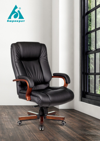 Кресло руководителя Бюрократ T-9925WALNUT черный кожа/кожзам крестов. металл/дерево