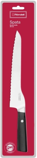 Нож кухонный Rondell Spata RD-1135 стальной для хлеба лезв.200мм серрейт. заточка черный блистер