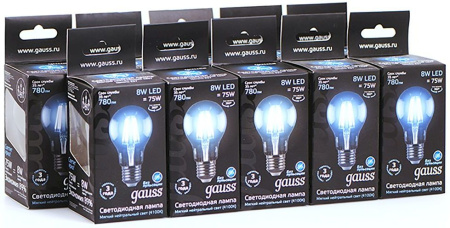 Лампа филам. Gauss 8Вт цок.:E27 шар 220B 4100K св.свеч.бел.нейт. A60 (упак.:10шт) (102802208)