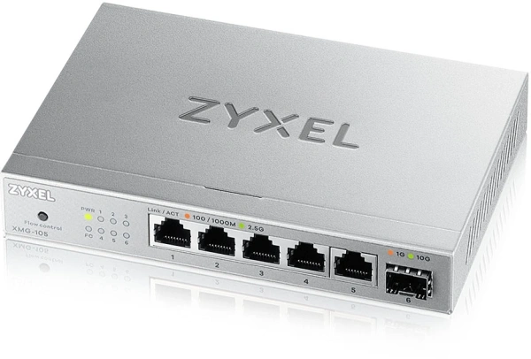 Коммутатор Zyxel XMG-105-ZZ0101F (L2) 5x2.5Гбит/с 1SFP+ неуправляемый