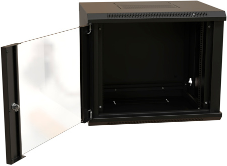 Шкаф коммутационный WRline (WR-TW-1566-GP-RAL9004) настенный 15U 600x600мм пер.дв.стекл 2 бок.пан. направл.под винты 60кг черный 520мм 775мм IP20 сталь