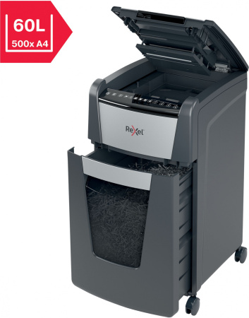 Шредер Rexel Optimum AutoFeed 300X черный с автоподачей (секр.P-4) фрагменты 300лист. 60лтр. скрепки скобы пл.карты