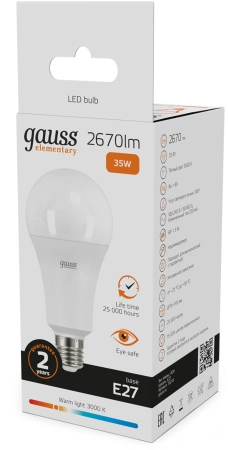 Лампа светодиодная Gauss Globe Elementary 35Вт цок.:E27 (упак.:10шт) груша 220B св.свеч.бел.теп. А67