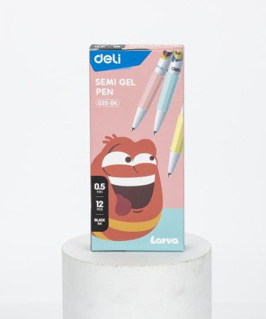 Набор ручек шариков. Deli Larva (EQ26-BK-P) ассорти черн. черн. кор.карт. (12шт) линия 0.5мм резин. манжета