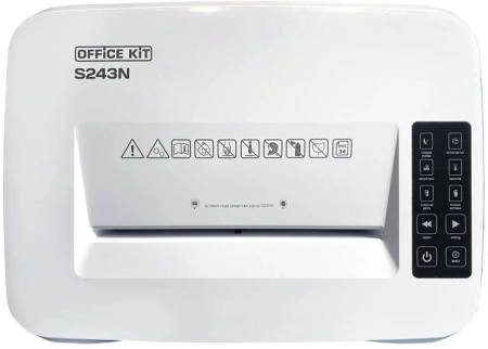 Шредер Office Kit S243N 3,9х38 белый (секр.P-4) фрагменты 35лист. 35лтр. скрепки скобы пл.карты CD