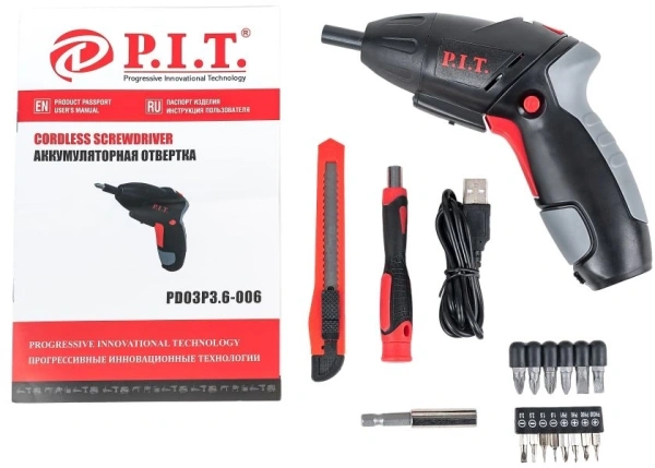 Отвертка аккум. P.I.T. PD03P3.6-006 аккум. патрон:шестигранник 6.35 мм (1/4) (кейс в комплекте)