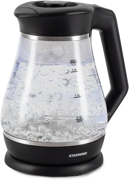 Чайник электрический Starwind SKS2035 1.7л. 2200Вт черный корпус: стекло/пластик