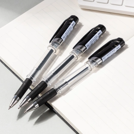 Ручка гелев. Deli EG158-BK прозрачный d=0.7мм черн. черн. резин. манжета