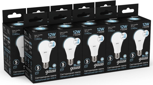 Лампа светодиодная Gauss 102502212-S 12Вт цок.:E27 груша 150B 4100K св.свеч.бел.нейт. грушевидная (упак.:1шт)