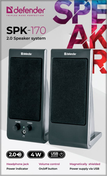 Колонки Defender SPK-170 2.0 черный 4Вт портативные