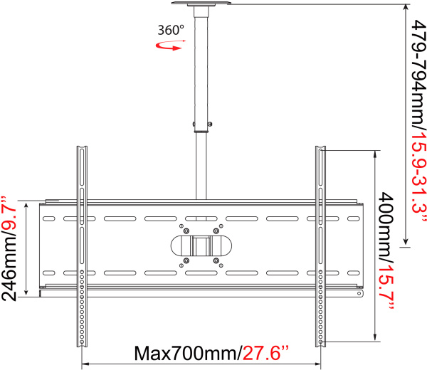 Кронштейн для телевизора Cactus CS-CP04-R черный 37"-70" макс.81.6кг потолочный поворот и наклон