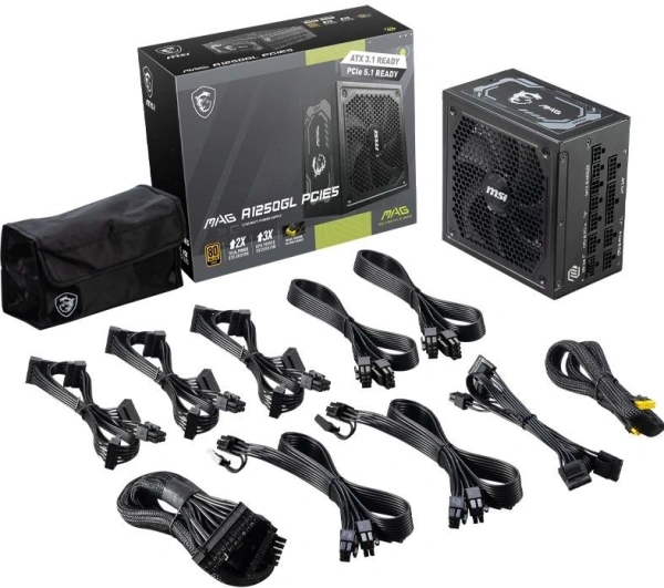 Блок питания MSI ATX 1250W MPG A1250G Gen.5 80+ gold (20+4pin) APFC 135mm fan 12xSATA Cab Manag RTL