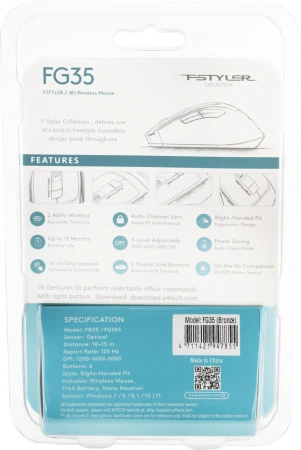 Мышь A4Tech Fstyler FG35 бронзовый/черный оптическая (2000dpi) беспроводная USB (6but)