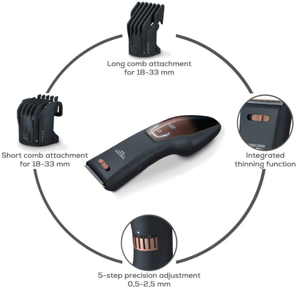 Машинка для стрижки Beurer HR5000 черный (насадок в компл:2шт)