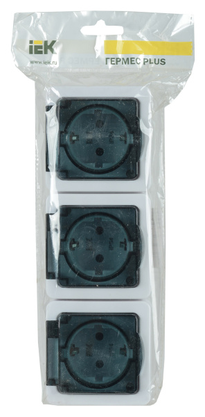 Розетка силов. IEK Гермес Plus ERMP32-K03-16-54-EC 3розет. тройн. откр. зазем. крыш. IP54 дымчатый (упак.:1шт)