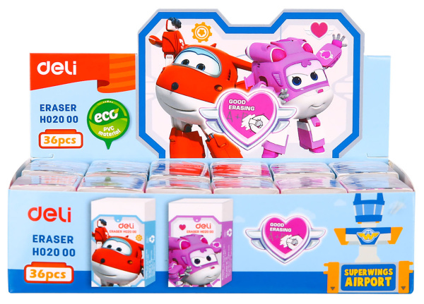Ластик Deli EH02000 Super Wings 45x25x12мм белый картонный дисплей