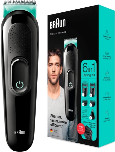 Триммер Braun 3 MGK3321 черный/мятный (насадок в компл:5шт)