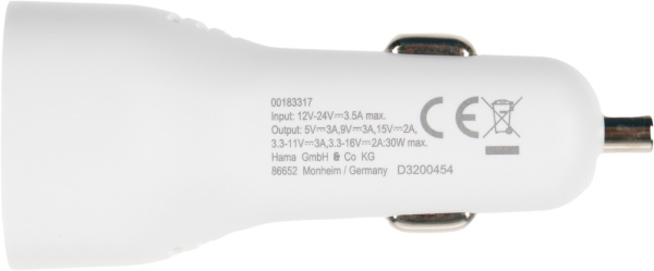 Комплект зар./устр. Hama H-183317 3A (PD) USB Type-C для Apple белый (00183317)