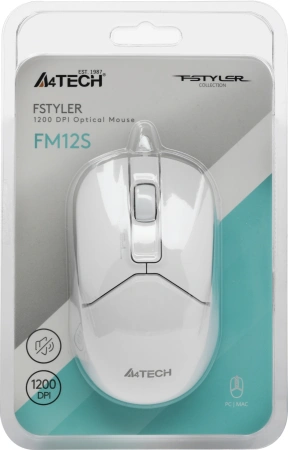 Мышь A4Tech Fstyler FM12S белый оптическая (1200dpi) silent USB (3but)