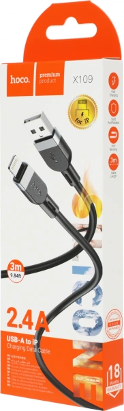 Кабель Hoco X109 IP 36346(L=3M) USB Type-C (m)-Lightning (m) 1м черный