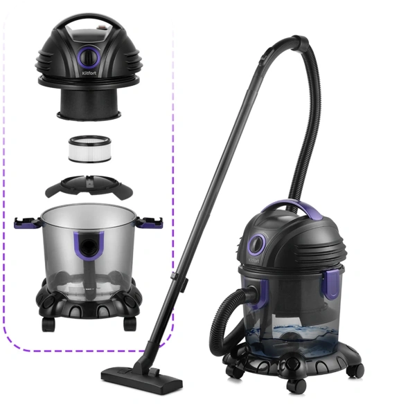 Пылесос Kitfort КТ-5144 1200Вт черный/фиолетовый