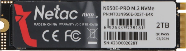 Накопитель SSD Netac PCI-E 3.0 x4 2Tb NT01N950E-002T-E4X N950E Pro M.2 2280