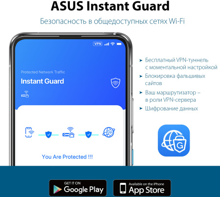 Роутер беспроводной Asus TUF-AX3000 AX3000 10/100/1000BASE-TX/4G ready черный