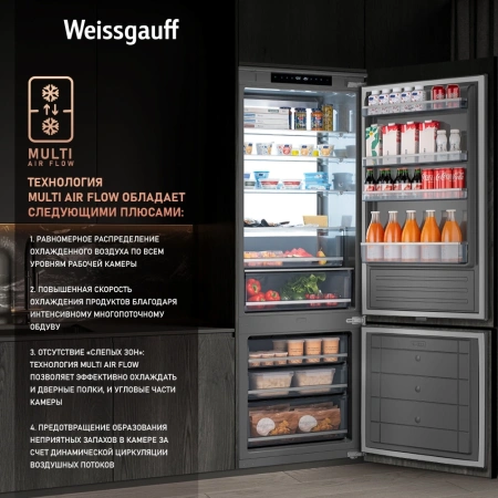 Холодильник Weissgauff WRKI 1970 Total NoFrost Inverter Premium EcoFresh 2-хкамерн. инвертер (433160)