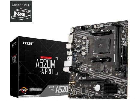 Материнская плата MSI A520M-A PRO Soc-AM4 AMD A520 2xDDR4 mATX AC`97 8ch(7.1) GbLAN RAID+DVI+HDMI