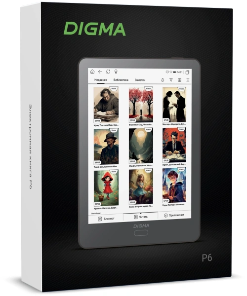 Электронная книга Digma P6 6" E-Ink Kaleido 3 1072x1448 Touch Screen 1.8Ghz 3072/32Gb/SD/microSDHC темно-серый