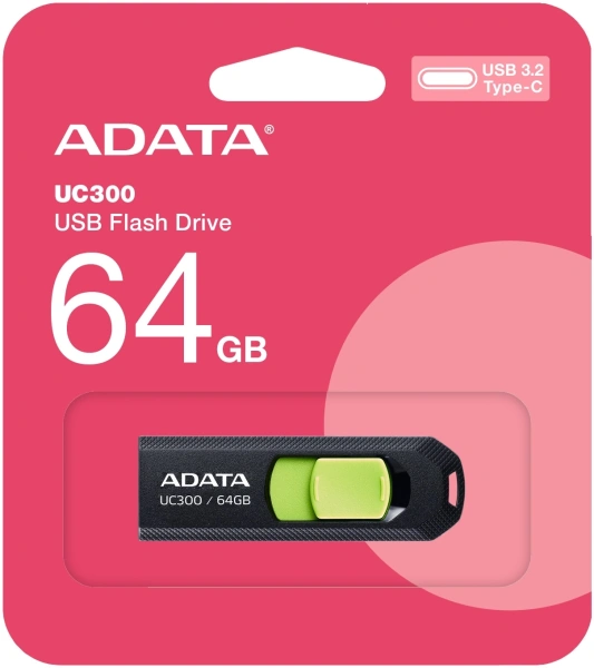 Флеш Диск A-Data 64Gb Type-C UC300 ACHO-UC300-64G-RBK/GN USB3.2 черный/зеленый