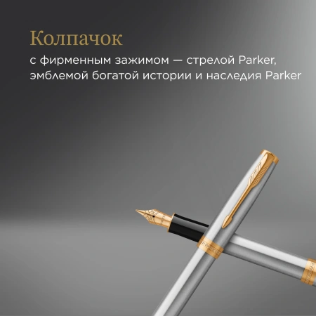 Ручка перьев. Parker Sonnet Core F527 (CW1931504) Stainless Steel GT F сталь нержавеющая подар.кор.