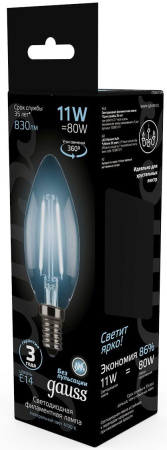 Лампа филам. Gauss 11Вт цок.:E14 свеча 220B 4100K св.свеч.бел.нейт. C37 (упак.:10шт) (103801211)