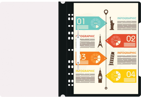 Папка-скоросшиватель Бюрократ PS-P20BLCK A4 прозрач.верх.лист боков.перф. пластик черный