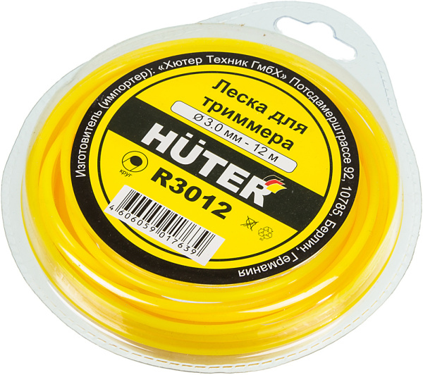 Леска для садовых триммеров Huter R3012 d=3мм L=12м для Huter GGT-1900S(T) (71/2/1)