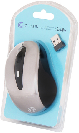Мышь Оклик 435MW черный/серый оптическая (1600dpi) беспроводная USB для ноутбука (4but)