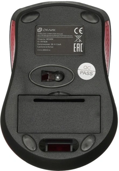 Мышь Оклик 485MW черный/красный оптическая (1200dpi) беспроводная USB для ноутбука (3but)