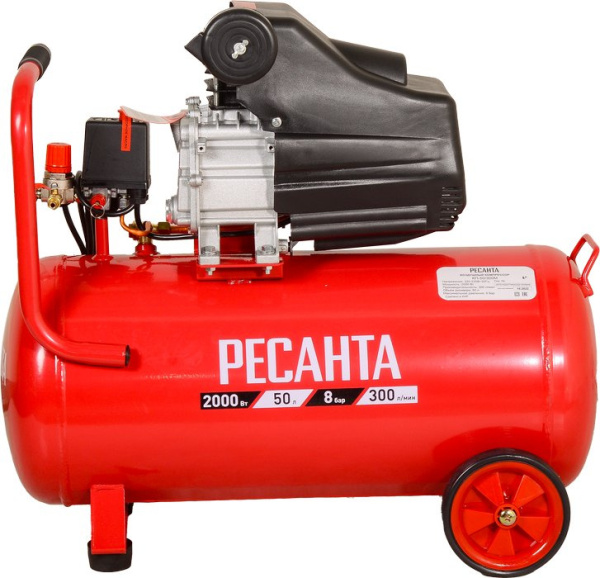 Компрессор поршневой Ресанта КП-50/300М масляный 300л/мин 50л 2000Вт красный/черный