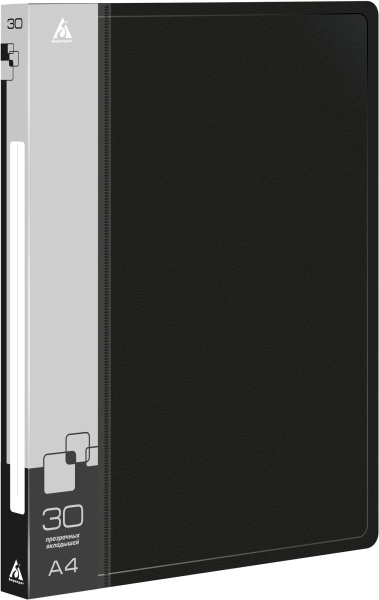 Папка с 30 прозр.вклад. Бюрократ -BPV30BLCK A4 пластик 0.65мм торц.карм с бум. встав черный