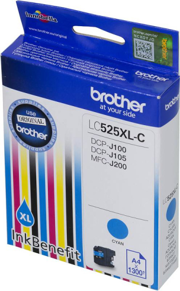 Картридж струйный Brother LC525XLC голубой (1300стр.) для Brother DCP-J100/J105/J200