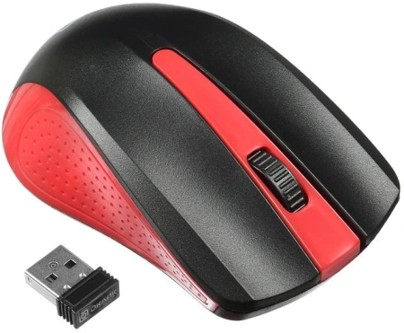 Мышь Оклик 485MW черный/красный оптическая (1200dpi) беспроводная USB для ноутбука (3but)