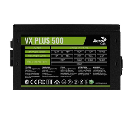 Блок питания Aerocool ATX 500W VX PLUS 500W (24+4+4pin) 120mm fan 3xSATA RTL