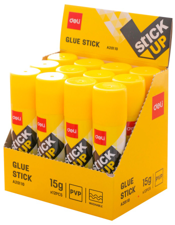 Клей-карандаш Deli EA20110 15гр корп.желтый ПВП дисплей картонный усиленный Stick UP
