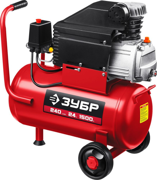 Компрессор поршневой Зубр КПМ-240-24 масляный 240л/мин 24л 1500Вт красный