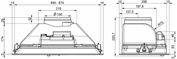 Вытяжка встраиваемая Elikor BREEZE 52Н-450-П3Д нержавеющая сталь управление: ползунковое (1 мотор)