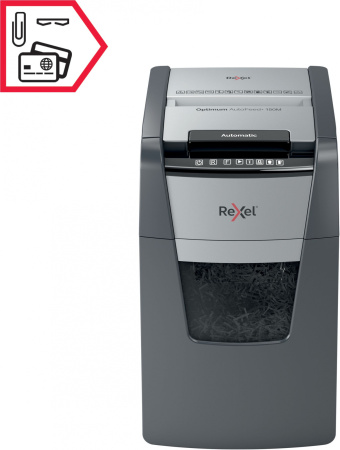 Шредер Rexel Optimum AutoFeed 150M черный с автоподачей (секр.P-5) фрагменты 150лист. 44лтр. скрепки скобы пл.карты