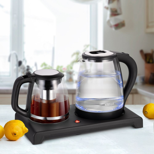 Чайный набор Kitfort КТ-6179 2л. 1500Вт черный (стекло/пластик)