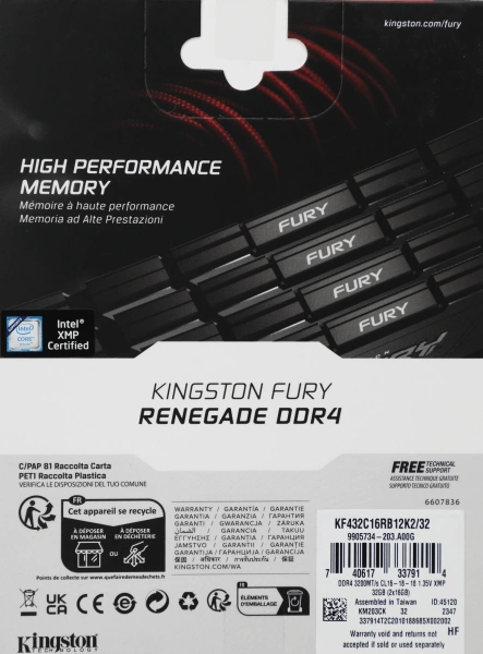 Память DDR4 2x16GB 3200MHz Kingston KF432C16RB12K2/32 Fury Renegade Black RTL Gaming PC4-25600 CL16