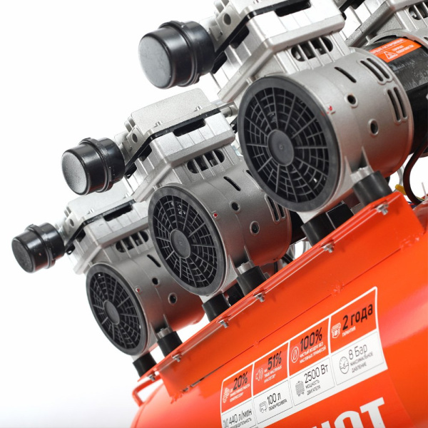 Компрессор поршневой Patriot WO 100-440 безмасляный 440л/мин 100л 2500Вт оранжевый/черный