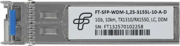 Модуль оптический Future Technologies FT-SFP-WDM-1,25-3155L-10-A-D Модуль оптический FT-SFP-WDM-1,25-3155L-10-A-D (1Gb, 10km, TX1310/RX1550, LC, DDM)